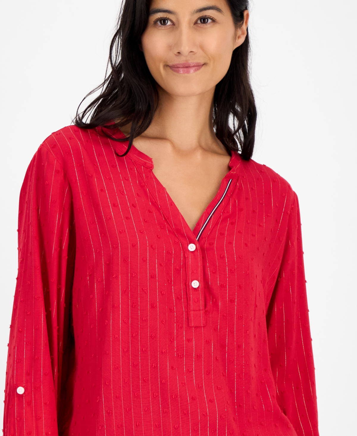 Tommy Hilfiger Women's Sparkle Clip Dot Popover Top In Red