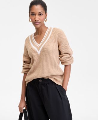 On 34th - Women's Varsity Tipped V-Neck Sweater