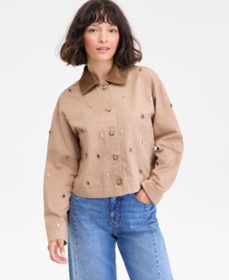 On 34th - Women's Embellished Corduroy Collar Cropped Jacket