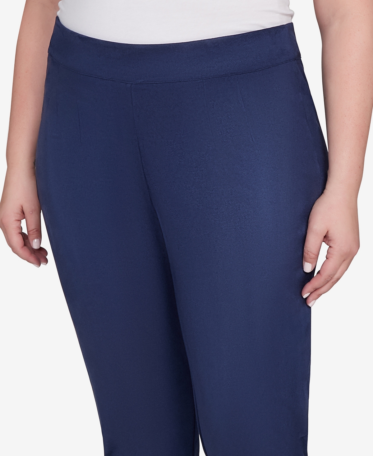 Hearts Of Palm Plus Size Solid Faux Suede Pants In Blue