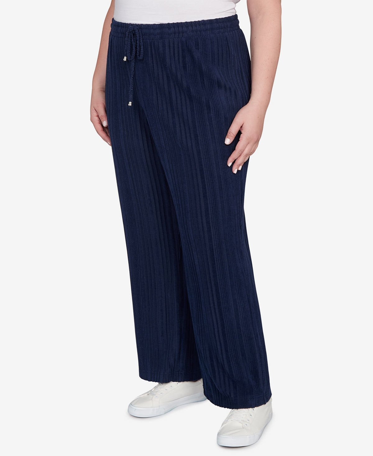 Hearts Of Palm Plus Size Solid Textured Hachi Pants In Blue