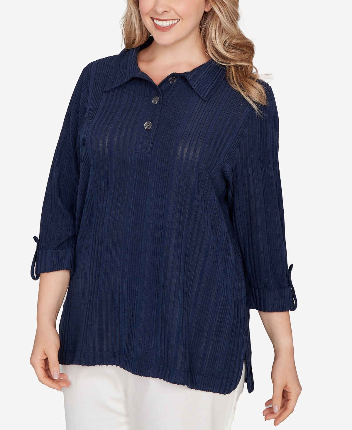 Hearts Of Palm Plus Size Marled Stripe Blouson Pullover Sweater