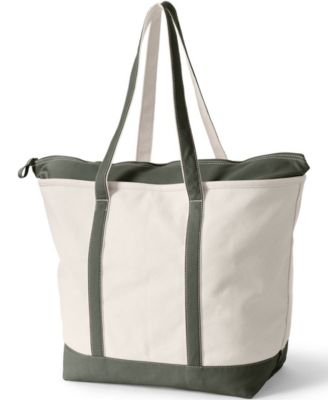 Extra Large 5 Pocket Zip Top Long Handle Canvas Tote Bag