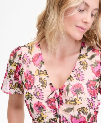 Women's Floral-Print Flutter-Sleeve Midi Dress, Macy's Exclusive