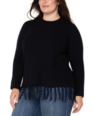 Plus Size Fringe Dolman Long Sleeve Sweater