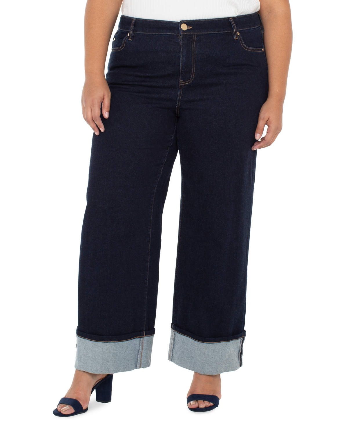 Liverpool Los Angeles Plus Size Morgan Cuffed Wide Leg Pants In Black
