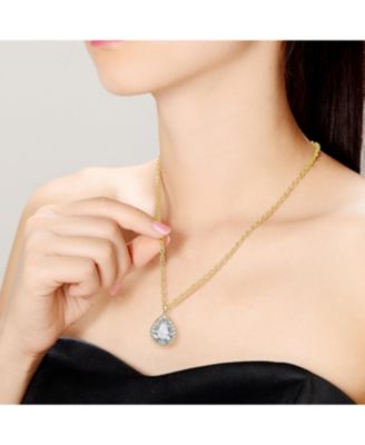 Unique Pear-shaped Pendant Necklace with Colored Cubic Zirconia