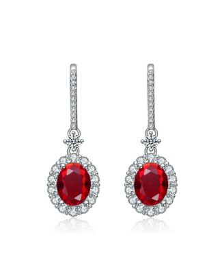 White Gold Plated with Colored Cubic Zirconia Drop Hook Earrings