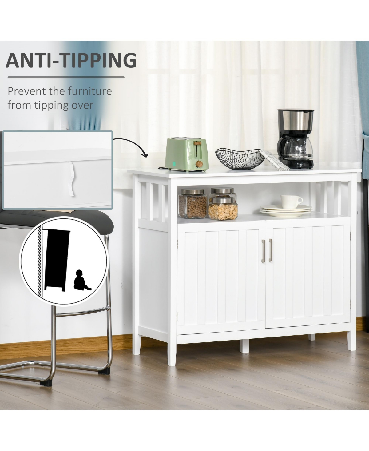 Homcom Hallway Sideboard Buffet Storage Cenza w/ Open Shelf & Cabinet,