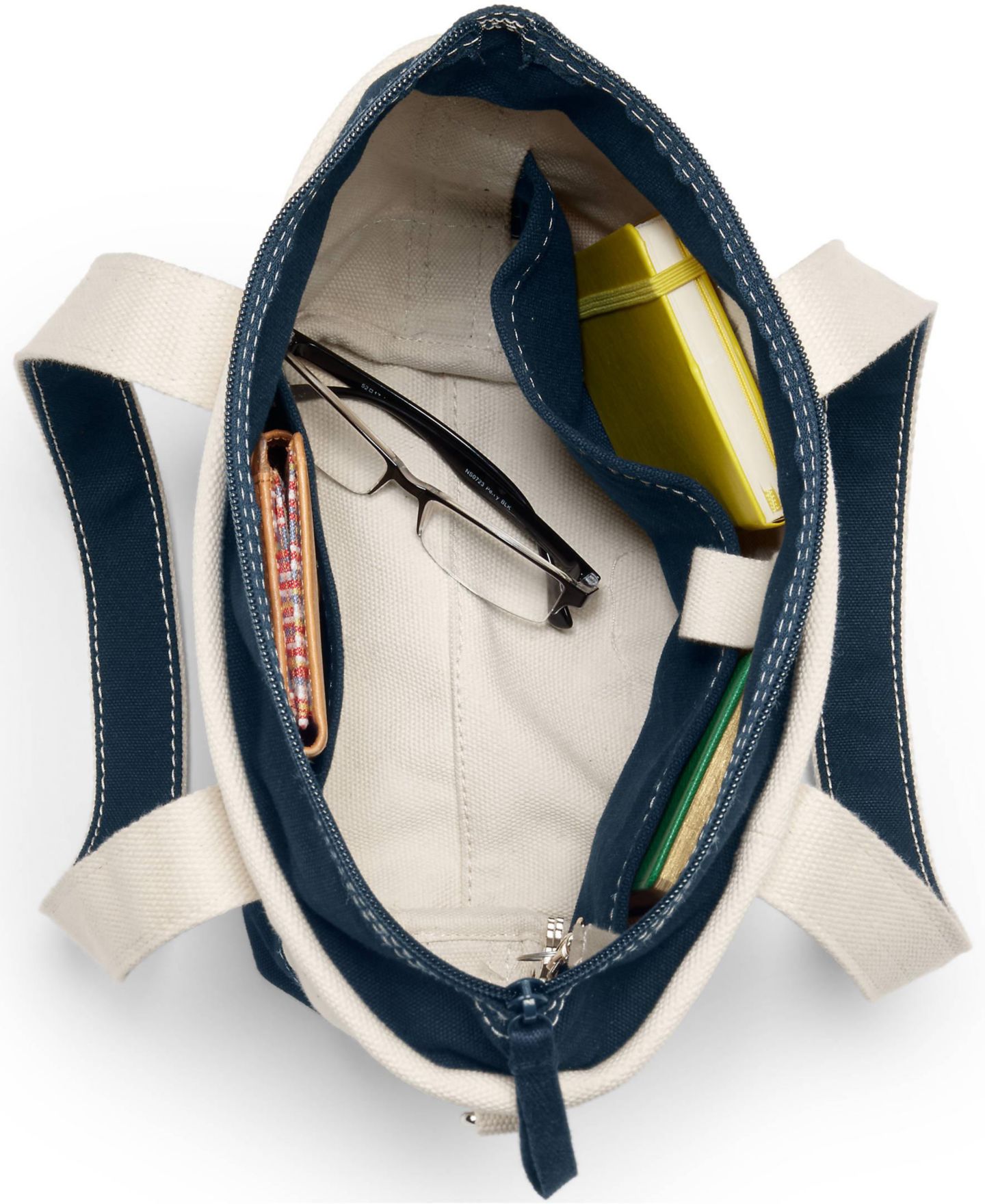 Сумка Lands' End Small 3 Pocket Zip Top Long Handle Canvas, цвет: Натуральный / Тёмно-синий — фото 3