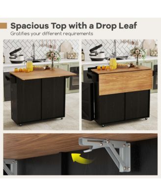 Rolling Kitchen Island Kitchen Island Cart with Drop Leaf Trash Can Cabinet