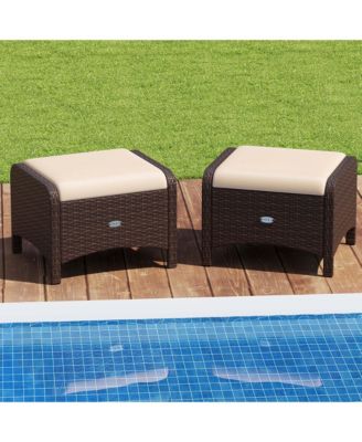 2 Pieces Outdoor Patio PE Wicker Ottomans with Removable Cushions Footstools