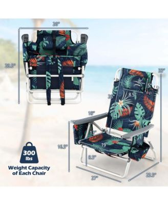 2-Pack Folding Backpack Beach Chair 5-Position Outdoor Reclining Chairs with Pillow