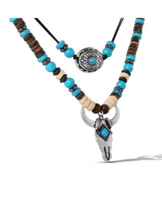 Beaded Layered Necklace in Turquoise and Amber Hues