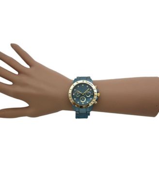 Blue Solid Color Metal Three Dial Women Watch