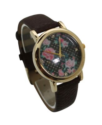 Brown Solid Colors with Flowers Details Women Watch