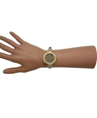 Taupe Thin Solid Color Strap and Rhinestones Women Watch