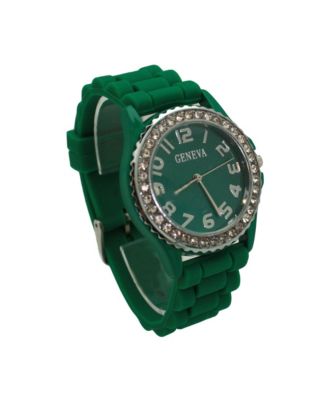 Green Every Day Silicone and Rhinestones Colorful Women Watch