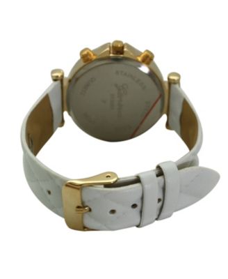 White Quilted and Gold Detail Leather Strap Watch