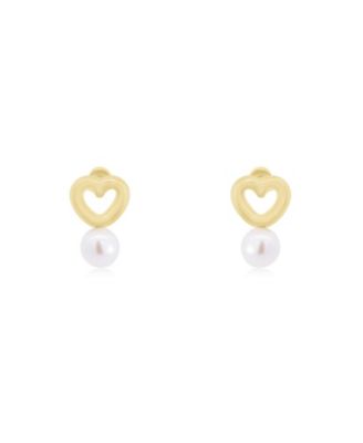 Baby Pearl Heart Screw Back Stud Earrings 14K Gold