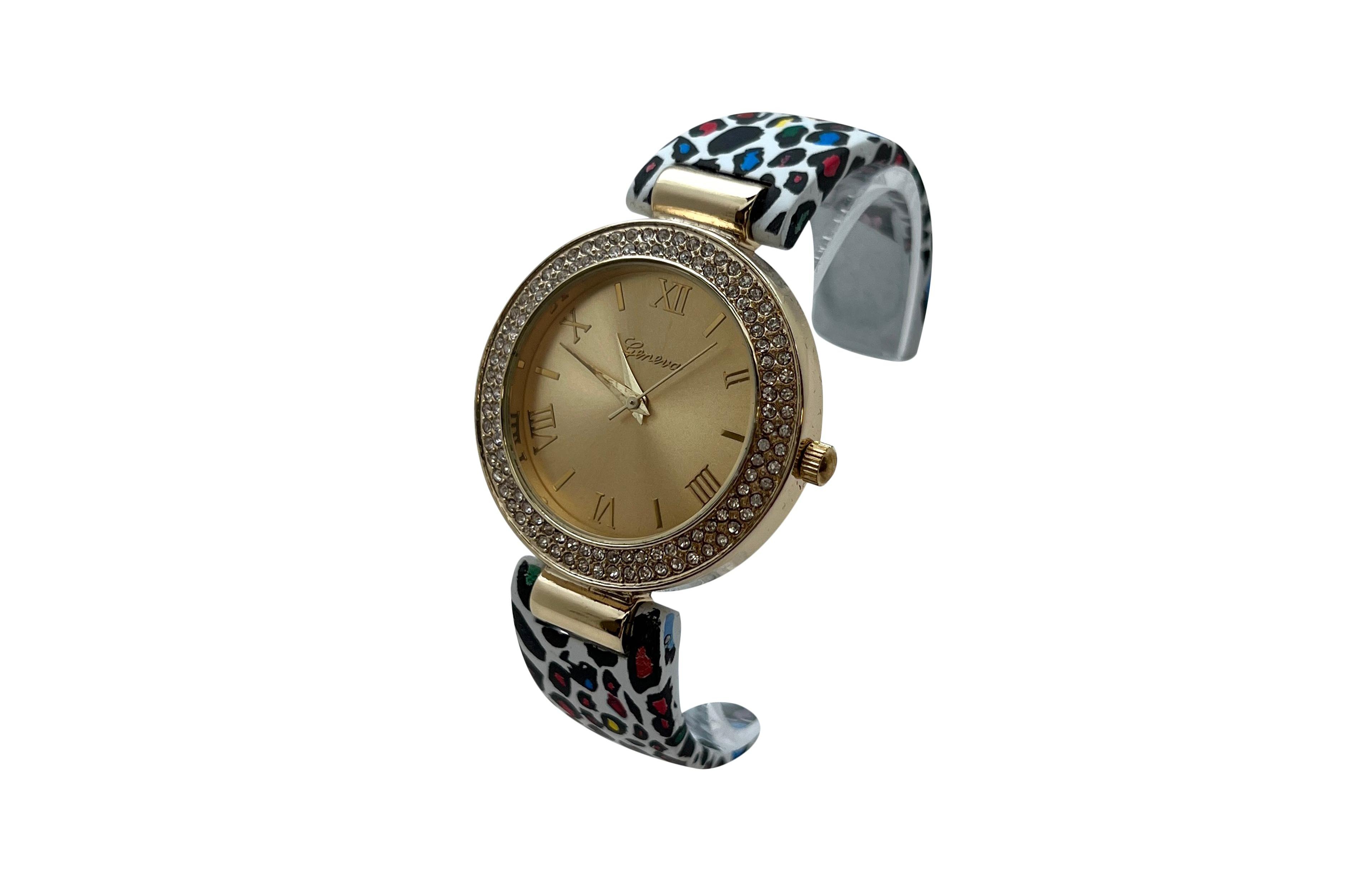 Olivia Pratt Multi Cheetah Printed Soft Band Bangle Women Watch