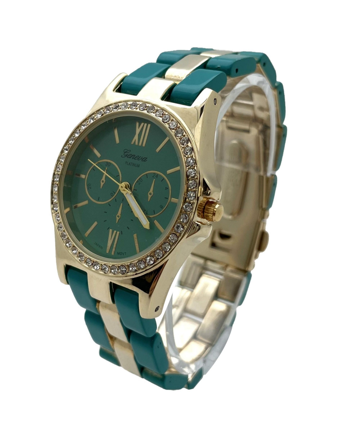 Olivia Pratt Teal Thin Rhinestones Bezel Colorful Women Watch