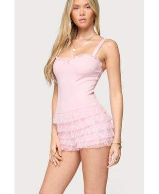 Womens Lacey Ruffled Romper