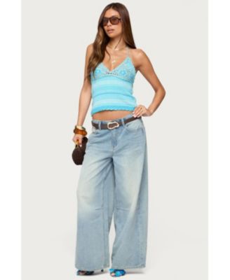 Women's Suanne Crochet & Knit Stripey Halter Top