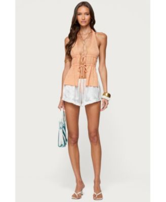 Womens Sequin Knit Split Front Backless Top