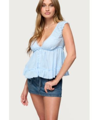 Womens Gizelle Cotton V Neck Babydoll Top