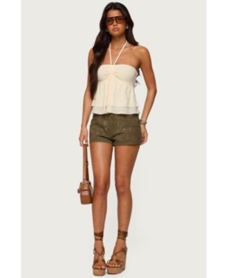 Womens Layered Linen Look Babydoll Halter Top