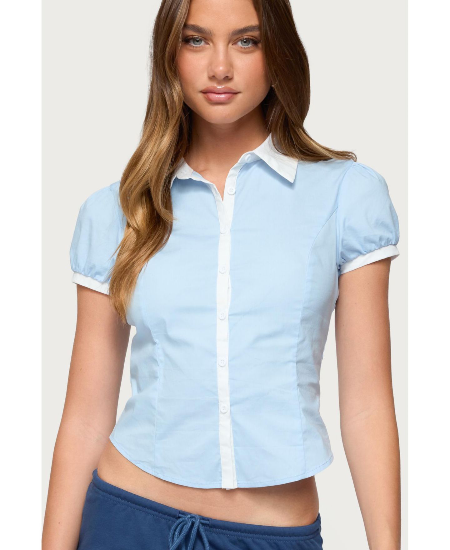 Женская рубашка Edikted Saide Contrast Tailored Button Up, цвет: Светлый синий — фото 1