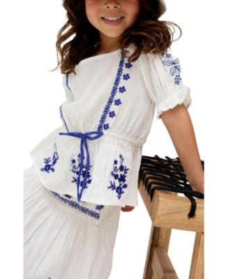 Little Girls Raffya Ally Peplum Embroidered Blouse