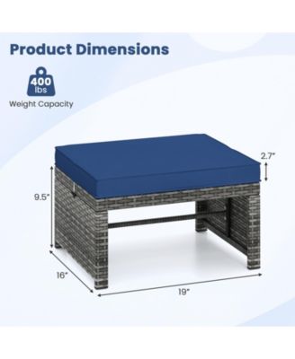 2 Pieces Patio PE Rattan Ottomans with Soft Zippered Cushions for Deck