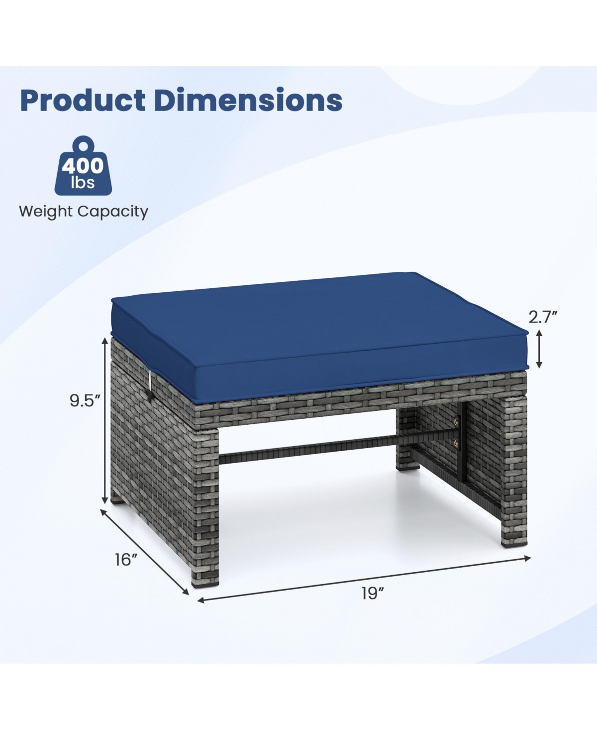 Gymax 2 Pieces Patio Pe Rattan Ottomans with Soft Zippered Cushions for Deck