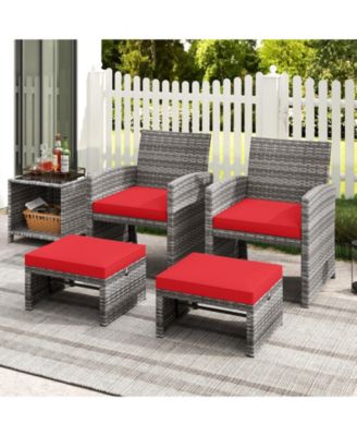 2 Pieces Patio PE Rattan Ottomans with Soft Zippered Cushions for Deck