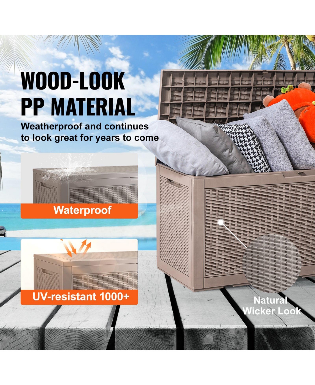 Slickblue Large 100-Gallon Waterproof Deck Box with Lock for Pool Toys, Cushions, and Tools