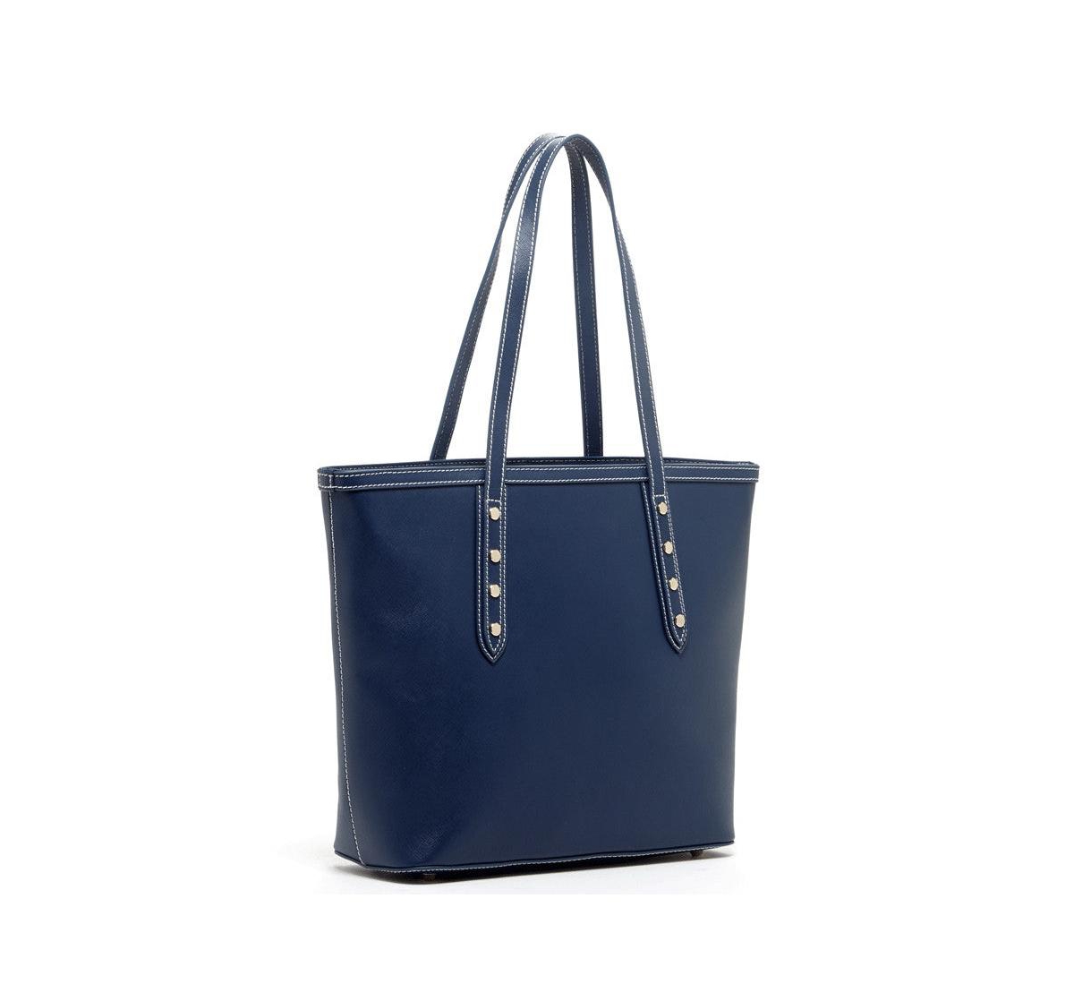 Susu Blue Leather Shoulder Bag Elegant Big Tote Handbag for Women with Double Straps and Zip Closure