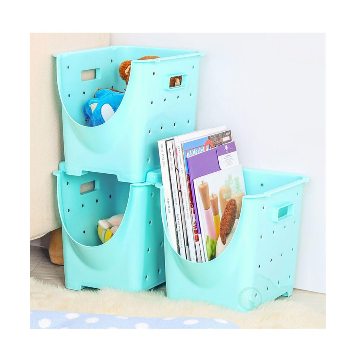 Basicwise Stackable Plastic Storage Container, Set of 3 Pink