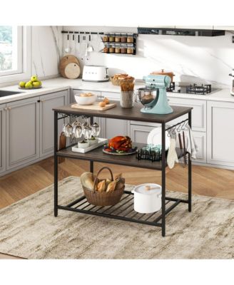 3-Tier Kitchen Island Kitchen Shelf Wine Coffee Bar Prep Table w/Bottom