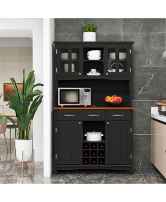 + 44" L x 72.5"H MDF, Engineered Wood Wine Rack, Drawers, Glass Doors, Adjustable Shelves Buffet & Hutch Cabinet