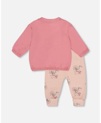 Baby Girl Cotton Pant with Top Set Pink Cat Print - Baby