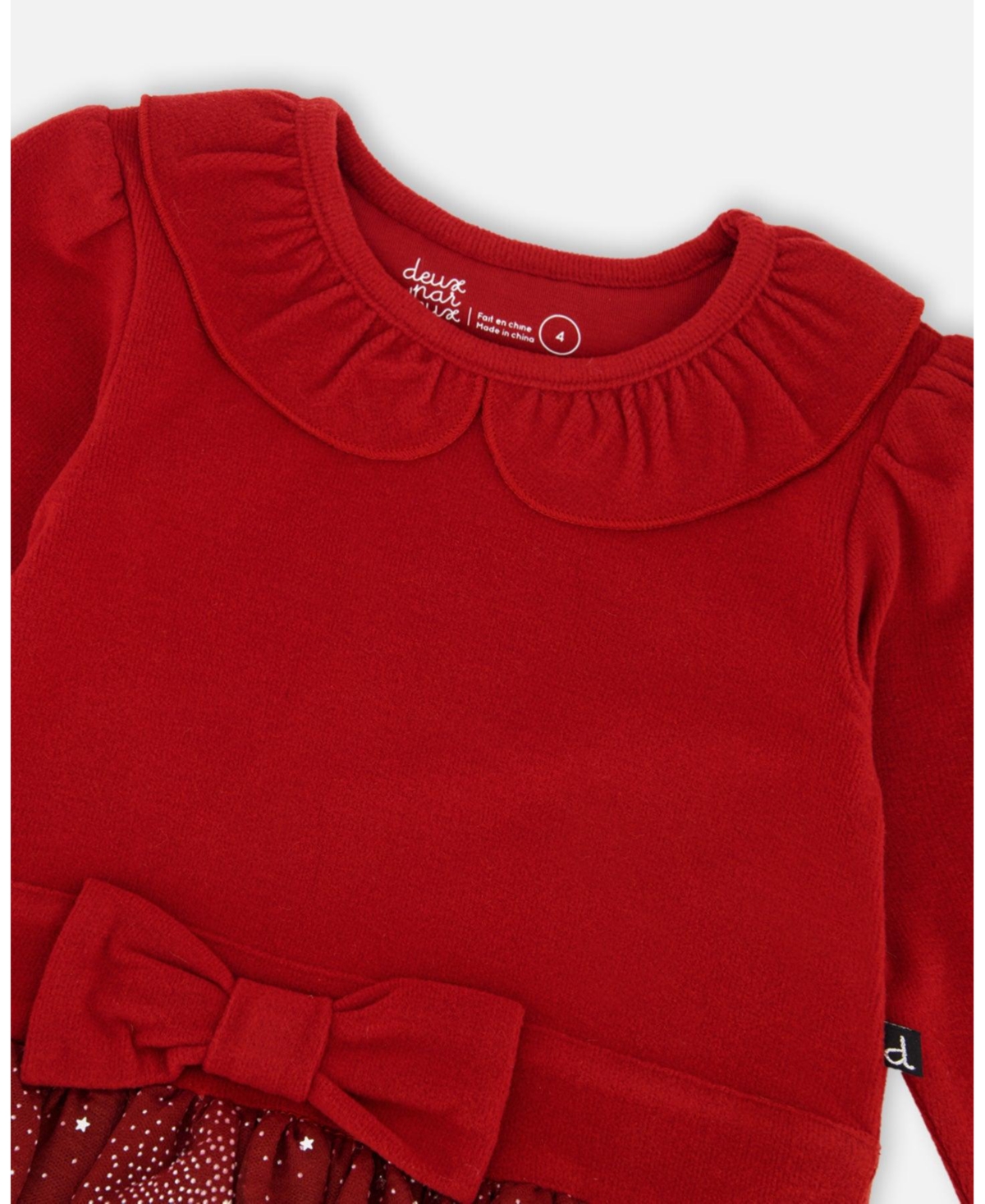 Deux par Big Girls Bi-Material Dress with Glittering Skirt Red