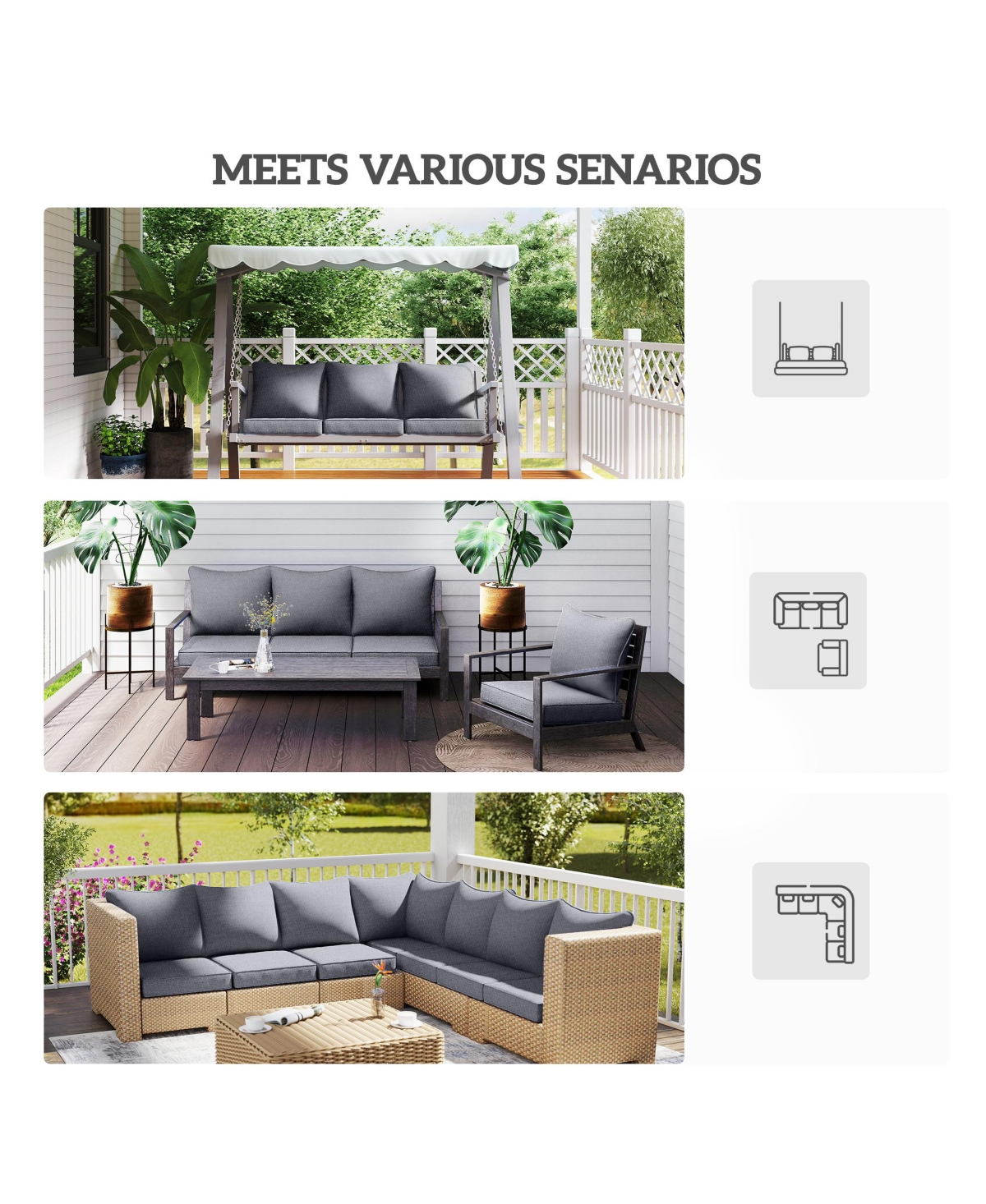 Outsunny 4 Outdoor Chair Cushions with Seat & Backrest, 24" x 24",