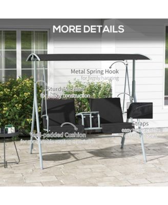 2 Person Porch Swing with Canopy, Table, Storage Console,