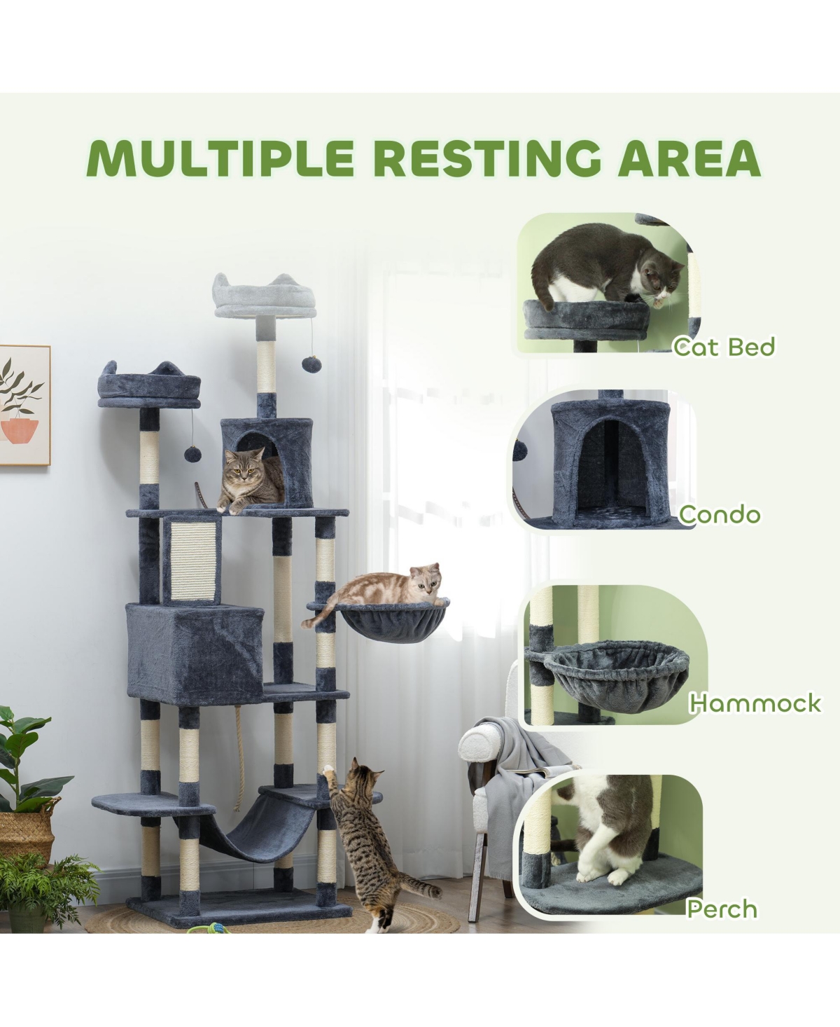 PawHut 81" Cat Tree w/ Cat Scratching Posts for Large Adult Cats, Dark