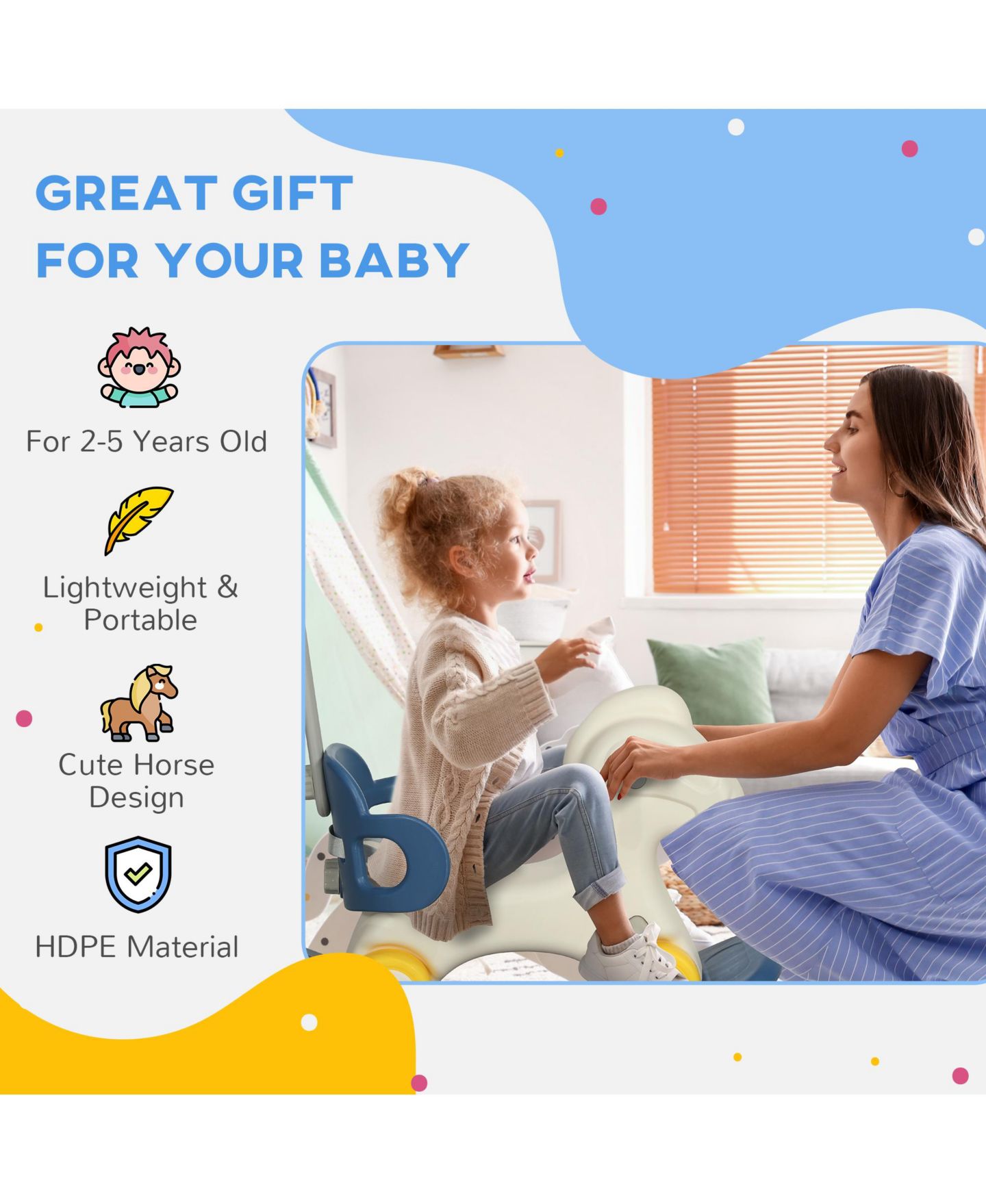 Детская игрушка Qaba 4-in-1 Detachable Push Handle Rocking Horse, 88 lbs. Capacity, Ages 2-5, цвет: Синий — фото 6