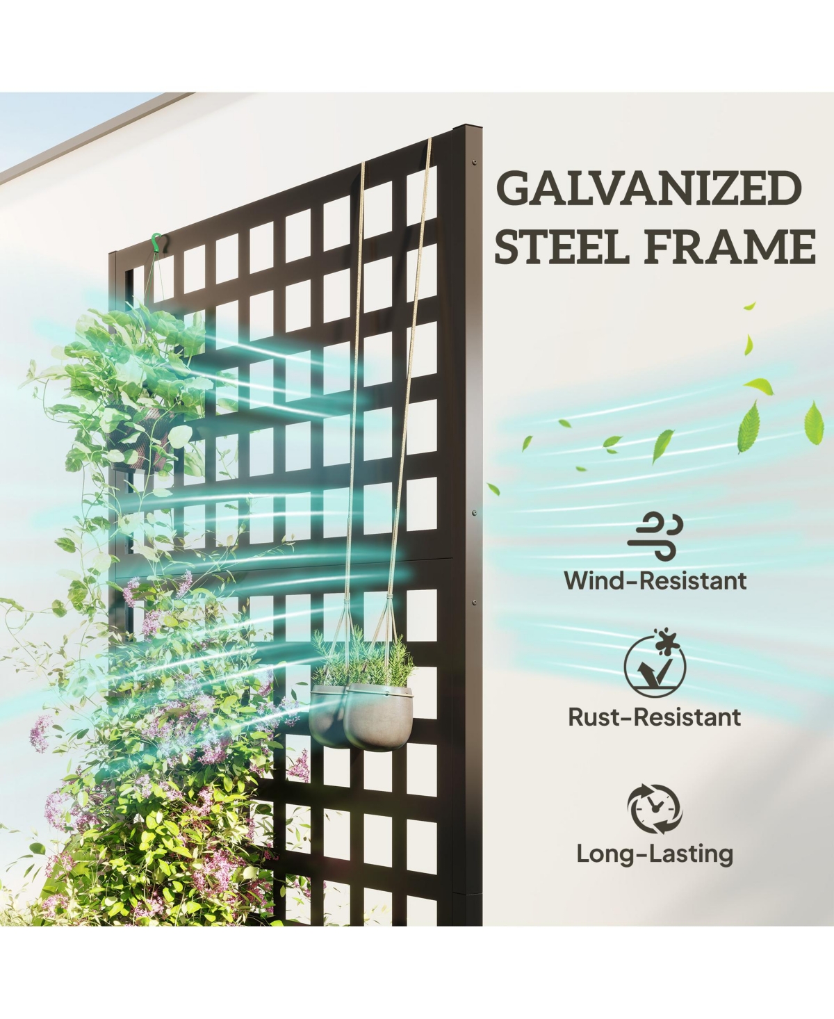 Outsunny Metal Planter Box with Trellis, Drain Holes, 35"x16"x70",