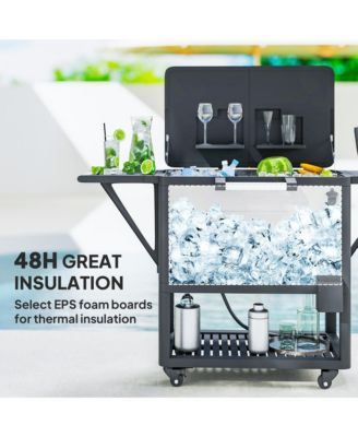 Patio Cooler Cart 104 Quart Rolling Ice Chest with Shelves,