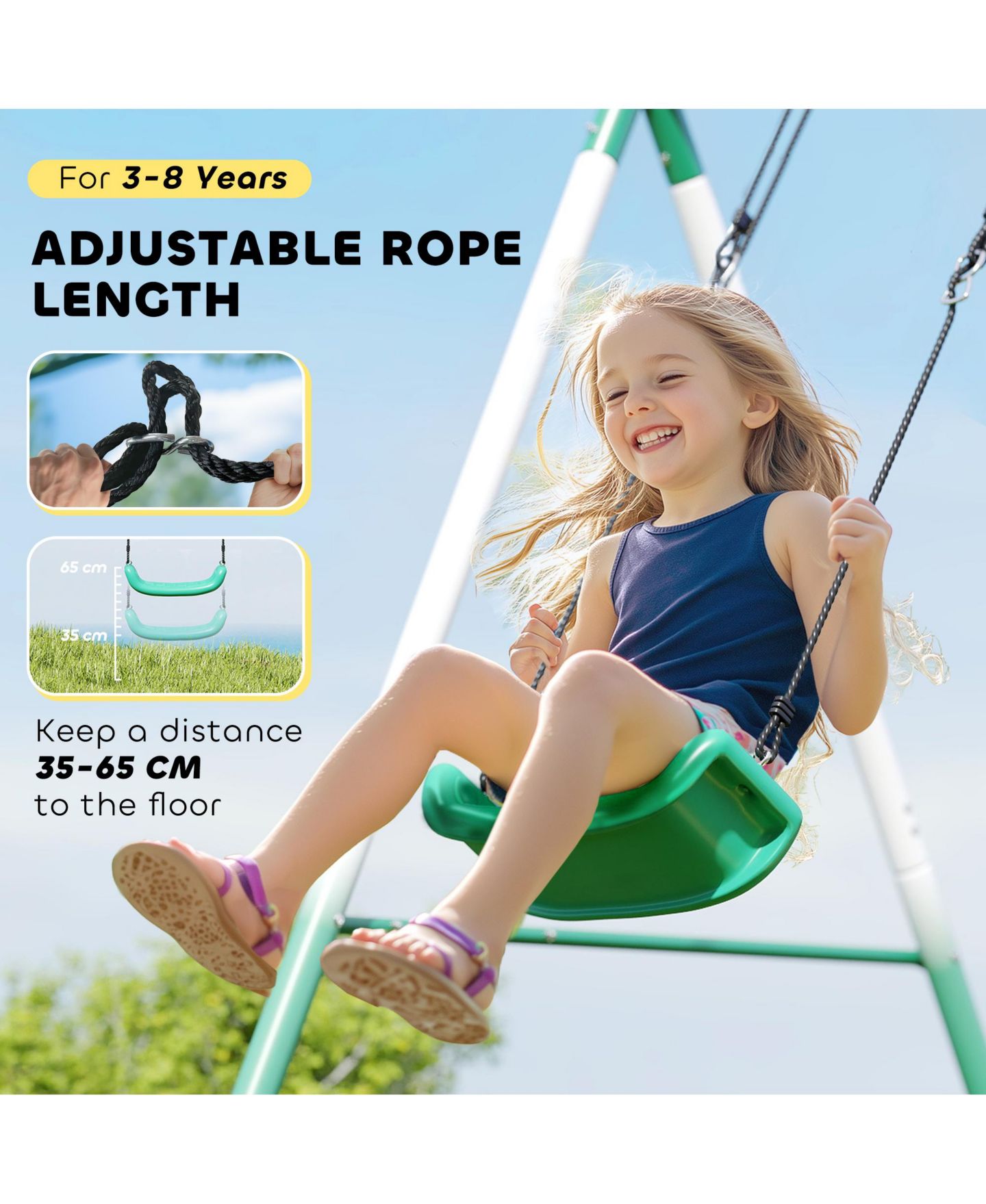 Детские игрушки Qaba Metal Swing Set with Slide, Heavy Duty Swing Set, цвет: Тёмный зелёный — фото 7